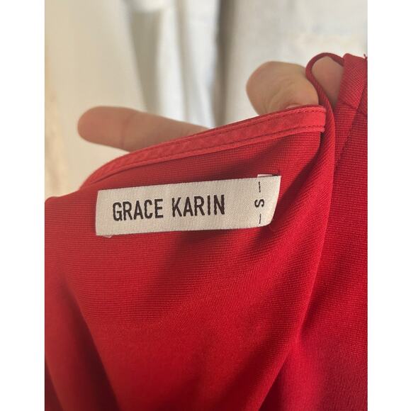 Grace Karin Women's Size S Red Gathered Front Tie Back Dress #0543 - Picture 6 of 11